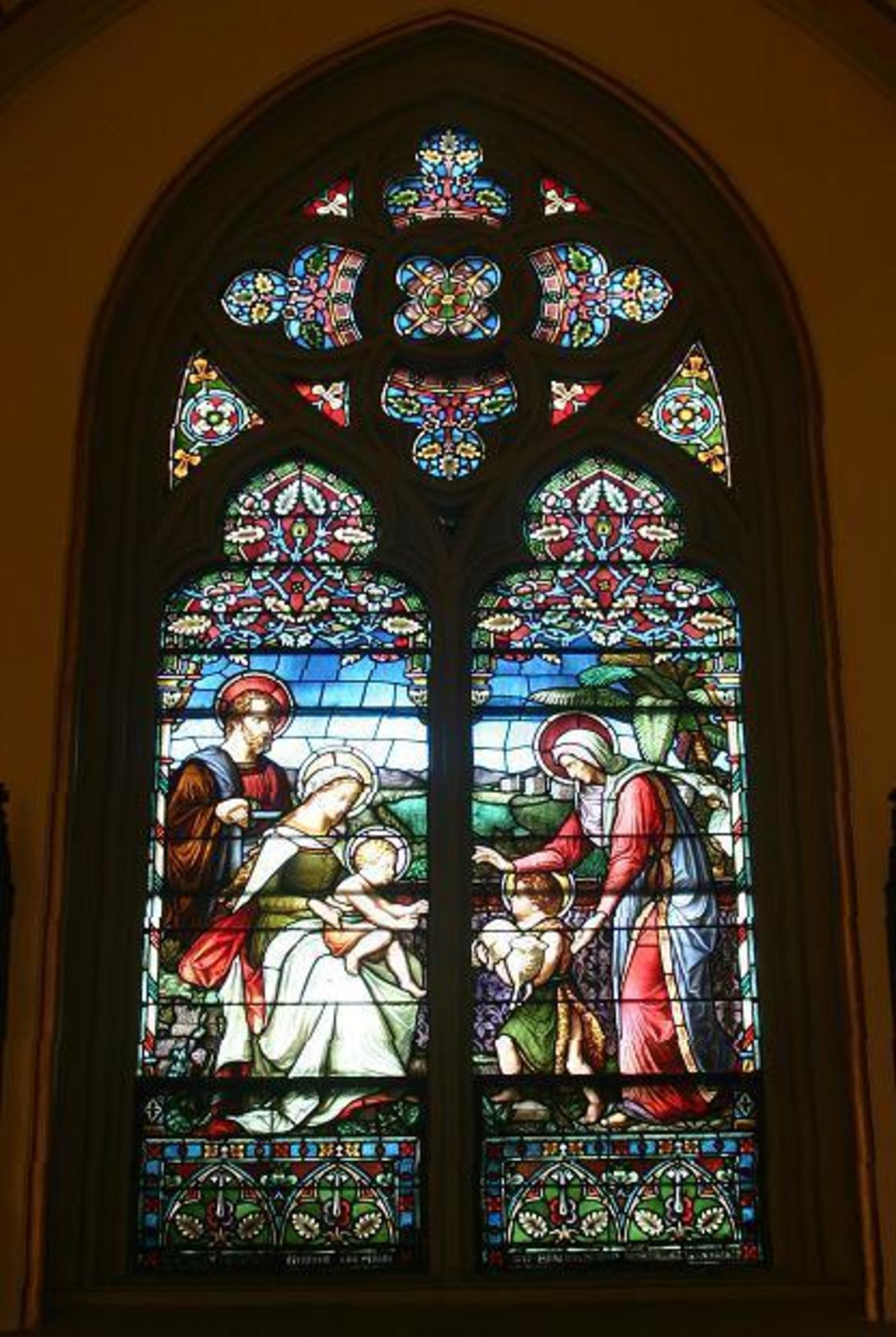 Windows 9A and 9B: The Holy Family, St. Elizabeth and the child St. John the Baptist
